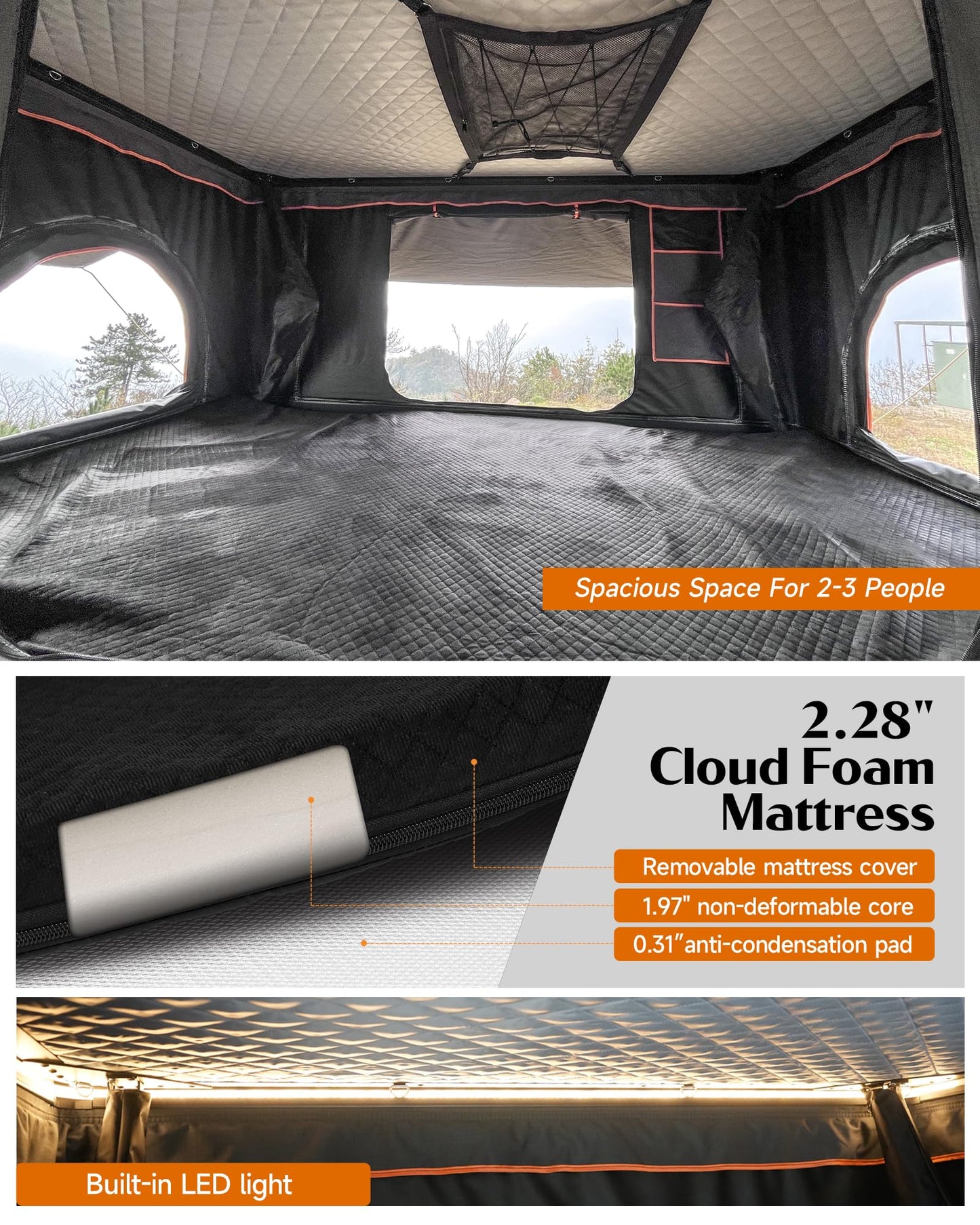 Joyinrute Rooftop Tent Hard Shell, Aluminum Pop Up 2-3 Person Roof Top Hardshell for Camping Truck Van Suitable for Jeep SUV Car. (Roof Tent)