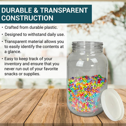 1 Gallon Large Plastic Jar with Lid (1 Pack) - Food Safe & Air Tight - Clear Storage Gallon Container with Lid - Wide Mouth Food Storage Containers - Large Candy Jar for Kitchen & Pantry Organization