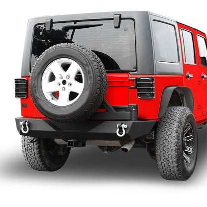 LEDKINGDOMUS Rear Bumper with Tire Carrier and 2" Hitch Receiver Compatible with 07-18 Wrangler JK JKU Rubicon Sahara Sports Model Offroad Rock Crawler Bumper Textured Black