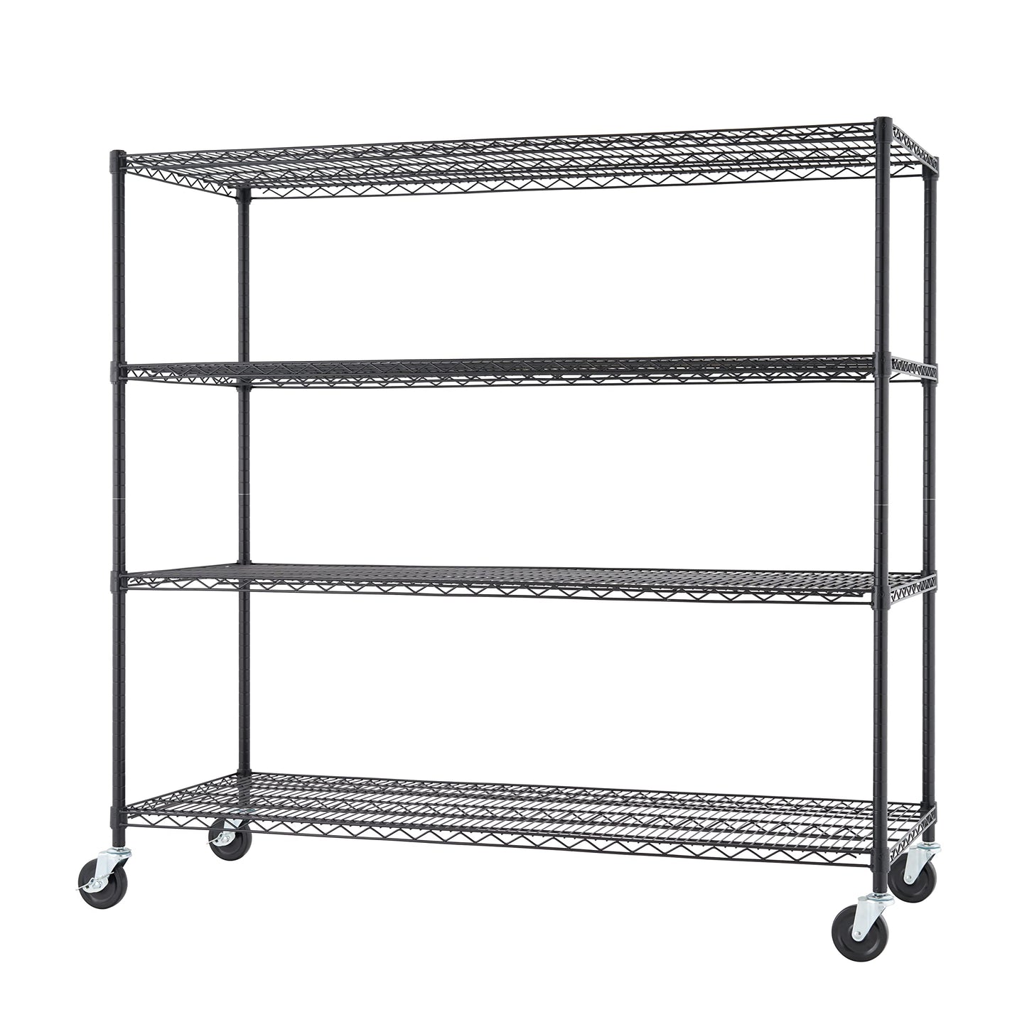 Trinity Basics 4-Tier Adjustable Wire Shelving with Wheels for Kitchen Organization, Garage Storage, Laundry Room, NSF Certified, 600 to 1800 Pound Capacity, 60” by 24” by 54”, Black