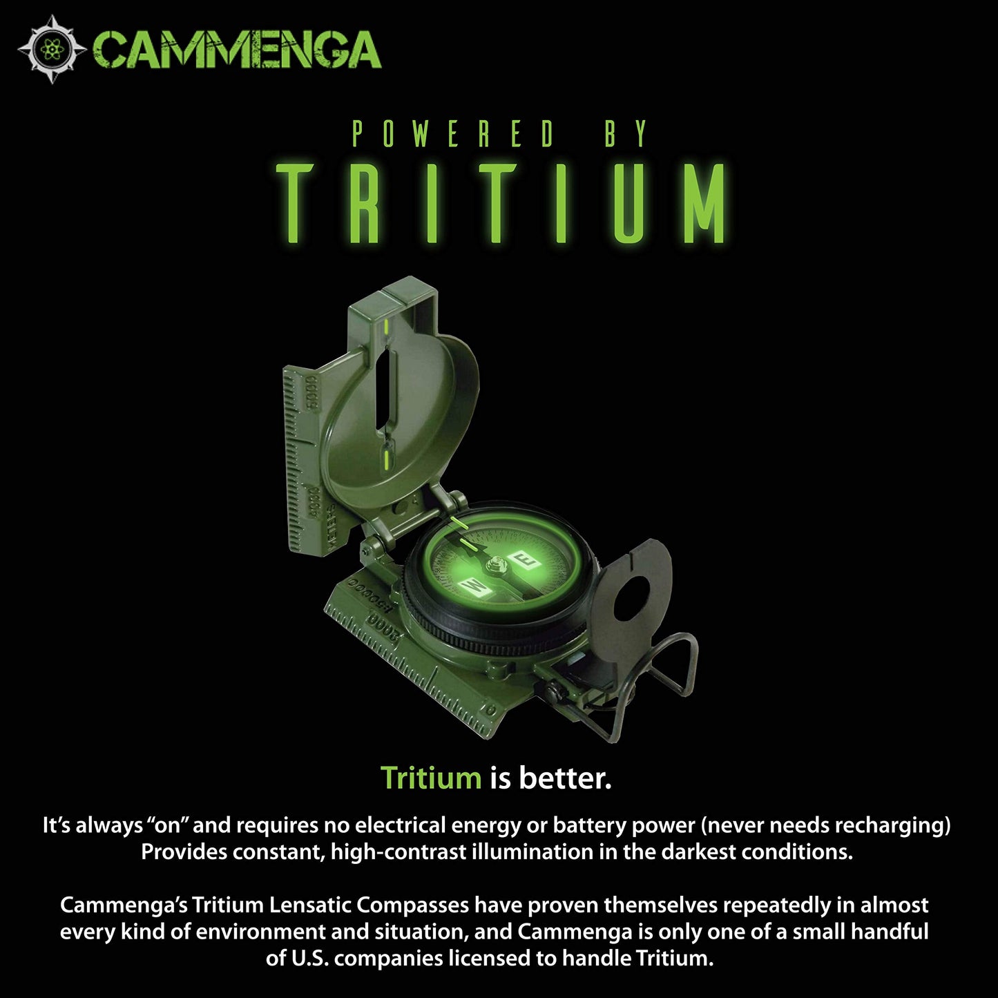 Cammenga Official US Military Tritium Lensatic Compass, Olive Drab Accurate Waterproof Hand Held Compasses with Pouch for Hiking Camping Navigation Survival Backpacking Orienteering