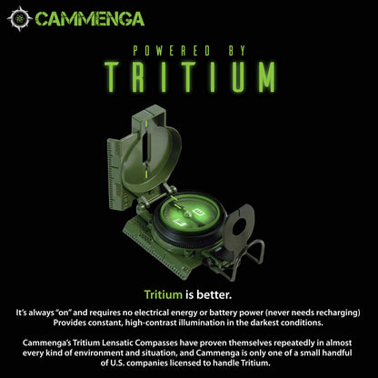 Cammenga Official US Military Tritium Lensatic Compass, Olive Drab Accurate Waterproof Hand Held Compasses with Pouch for Hiking Camping Navigation Survival Backpacking Orienteering