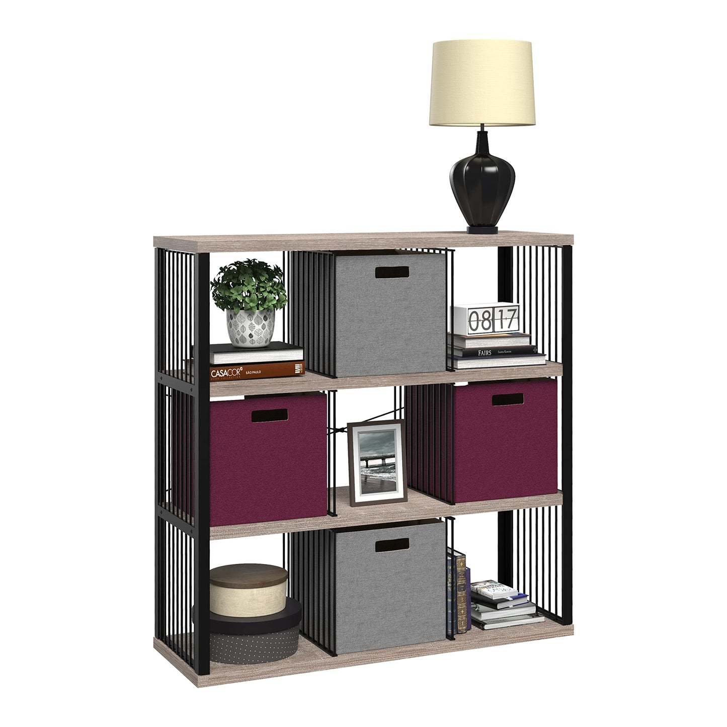 ClosetMaid 9-Cube Storage Organizer Bookshelf, Storage Shelf, Metal Frame, Wood Shelves, Easy Assembly, Black/Weathered Gray
