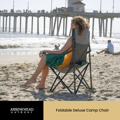 ARROWHEAD OUTDOOR 2-Pack Portable Folding Camping Quad Chair w/ 6-Can Cooler, Cup & Wine Glass Holders, Heavy-Duty Carrying Bag, Padded Armrests, Headrest & Seat, Supports up to 550lbs
