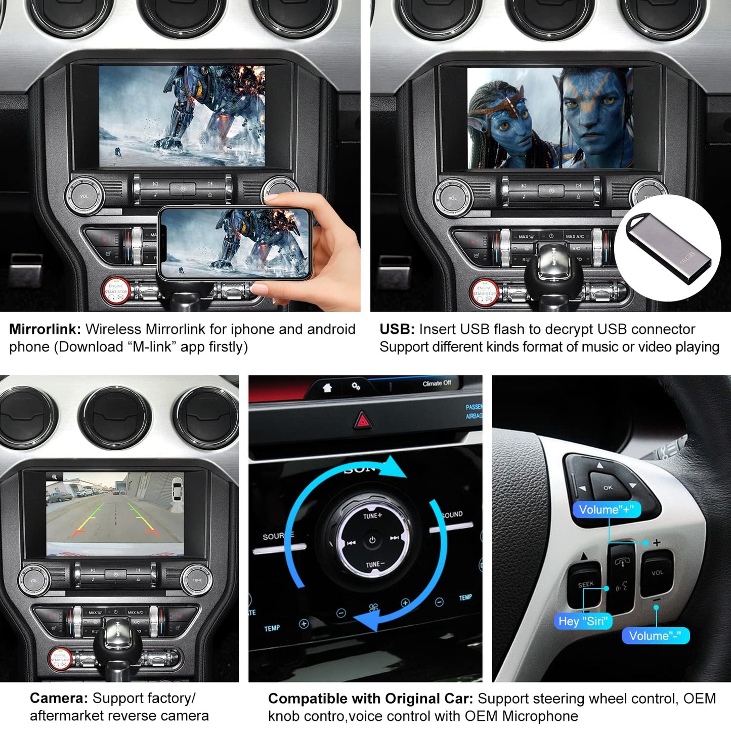 Road Top Wireless CarPlay Android Auto Retrofit Kit for Ford Sync 2 (2013–2015) with 8" Factory Screen, CarPlay Interface Decoder for F150 Explorer Escape Focus Edge Expedition Fiesta Flex