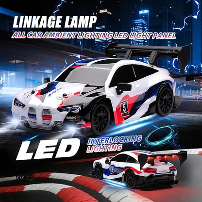 1:24 Scale RC Drift Car4WD 2.4GHz High Speed Racing Hobby Sport Toy Car Vehicle with LED LightsRacing and Drift Wheels for Adult Boys Girls Kids Gift (8605-White)