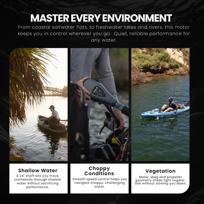 Newport Kayak Series 36lb Thrust Transom Mounted Saltwater Electric Trolling Motor w/LED Battery Indicator (24" Shaft)