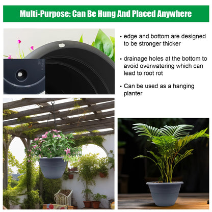 RooTrimmer 5 Pack 10 Inch Plant Pots for Indoor Outdoor,Plastic Floor Planters with Drainage Holes,Lightweight Flower Pots for Home,Patio & Garden(Grey)
