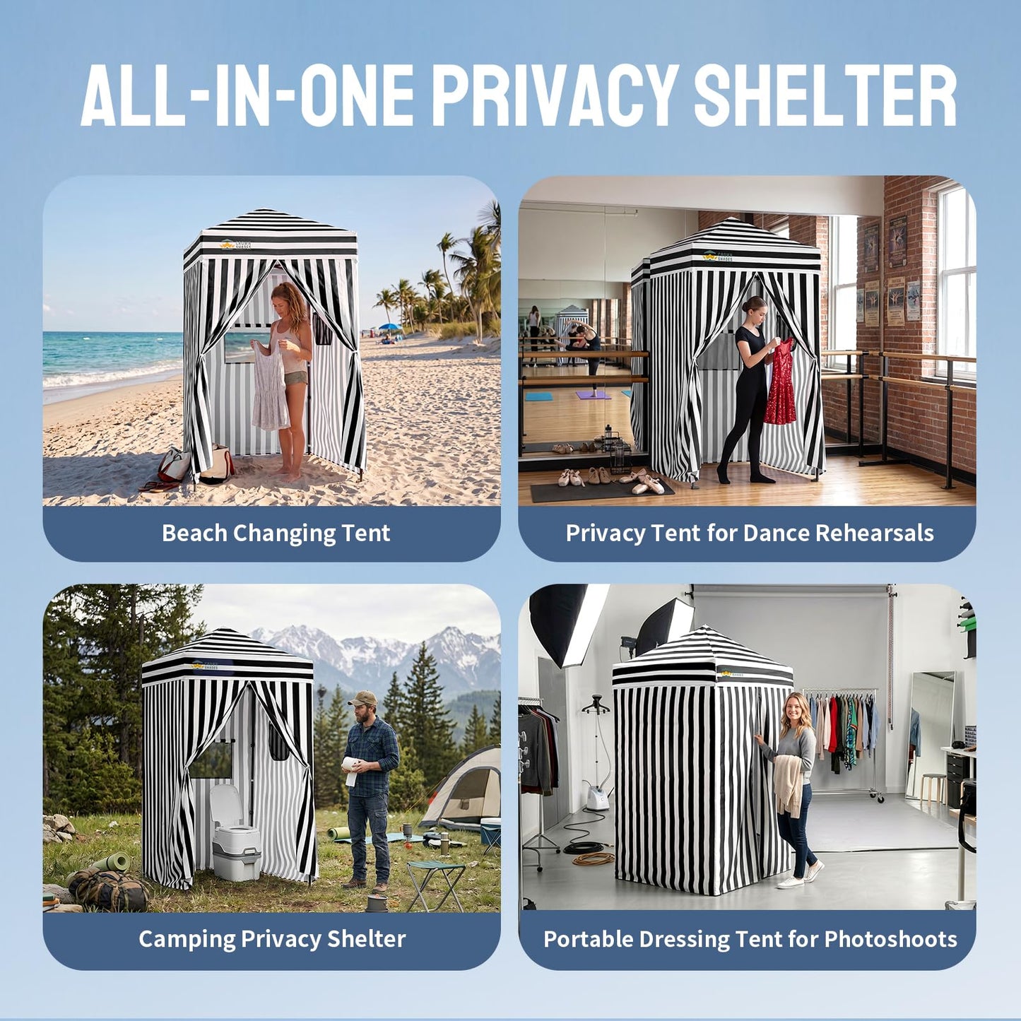 CROWN SHADES 4x4 Pop Up Changing Tent, Patented One-Push Center Lock Portable Changing Room, Privacy Canopy for Camping, Poolside, Beach, Photoshoots, Black/White