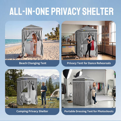 CROWN SHADES 4x4 Pop Up Changing Tent, Patented One-Push Center Lock Portable Changing Room, Privacy Canopy for Camping, Poolside, Beach, Photoshoots, Black/White