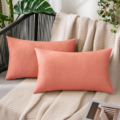 MIULEE Decorative Outdoor Throw Pillow Covers - Waterproof Faux Linen Cushion Cases | 20x12 Inch Blush Pink (Pack of 2)