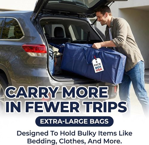 BOX USA 8-Pack Moving Bags - Heavy Duty Extra Large Storage Bags with Strong Handles & Zippers | Blue