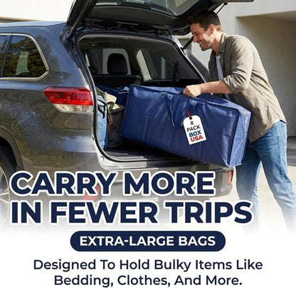 BOX USA 8-Pack Moving Bags - Heavy Duty Extra Large Storage Bags with Strong Handles & Zippers | Blue