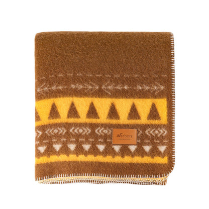 Netbors 100% New Zealand Wool Luxury Throw Blanket, Super Soft Warm Durable for Outdoor Camping and Home Use, Decorative Tribal Blanket for Sofa and Bed, Yellow Totem, 60x70 Inches