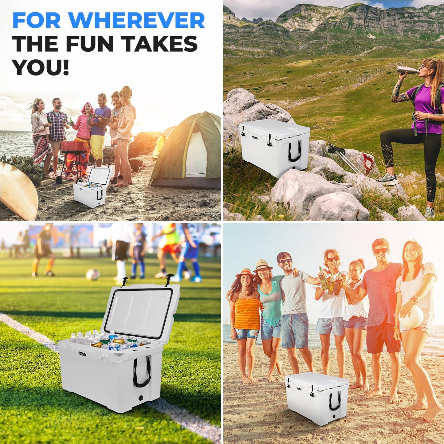 SereneLife 50 Qt Portable Cooler Box – Heavy Duty White Ice Chest Holds 63 Cans, Keeps Ice Cold Up to 5 Days, Leak-Resistant Outdoor Camping, Fishing, Tailgating, Beach Cooler