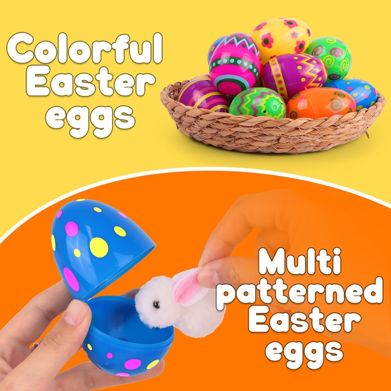 NAWITDA 24 Pack 2.4 Inch Plastic Printed Easter Eggs, Empty Fillable Eggs Bulk for Easter Egg Hunt, Easter Basket Stuffers Fillers, Classroom Prize Supplies, Filling Treats and Party Favors
