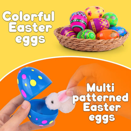 NAWITDA 24 Pack 2.4 Inch Plastic Printed Easter Eggs, Empty Fillable Eggs Bulk for Easter Egg Hunt, Easter Basket Stuffers Fillers, Classroom Prize Supplies, Filling Treats and Party Favors