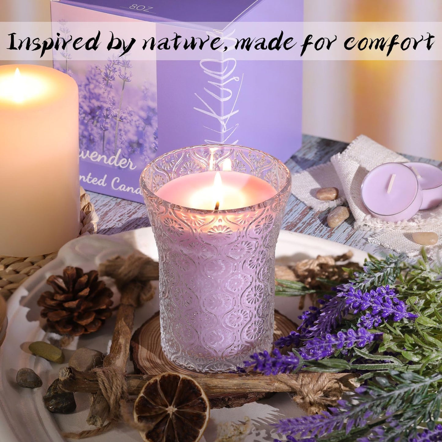 HAVITI Lavender Candle, 8 OZ Scented Candles Soy Jars Candles for Women Galentines Valentines Mother's Day Gift, Aromatherapy Purple Candles for Home Scented Bridal Shower