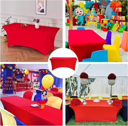 JALANCY 2 Pack 6FT Spandex Table Covers Washable Wrinkle Resistant Stretch Table Cloth for Folding Table Wedding Party Birthday Banquet Bar Events（Red）