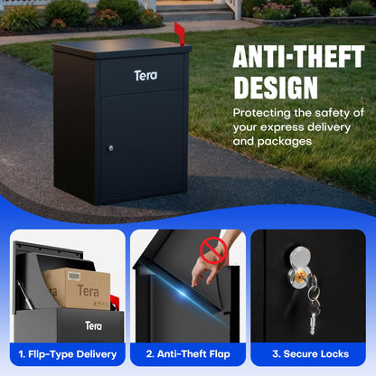 Tera Package Delivery Boxes for Outside: No Assembly Needed 23" H Anti-Theft Parcel Drop Box Outdoor with Lock Galvanized Steel Waterproof Package Delivery Box Home Office Yard Porch Curbside PDB585