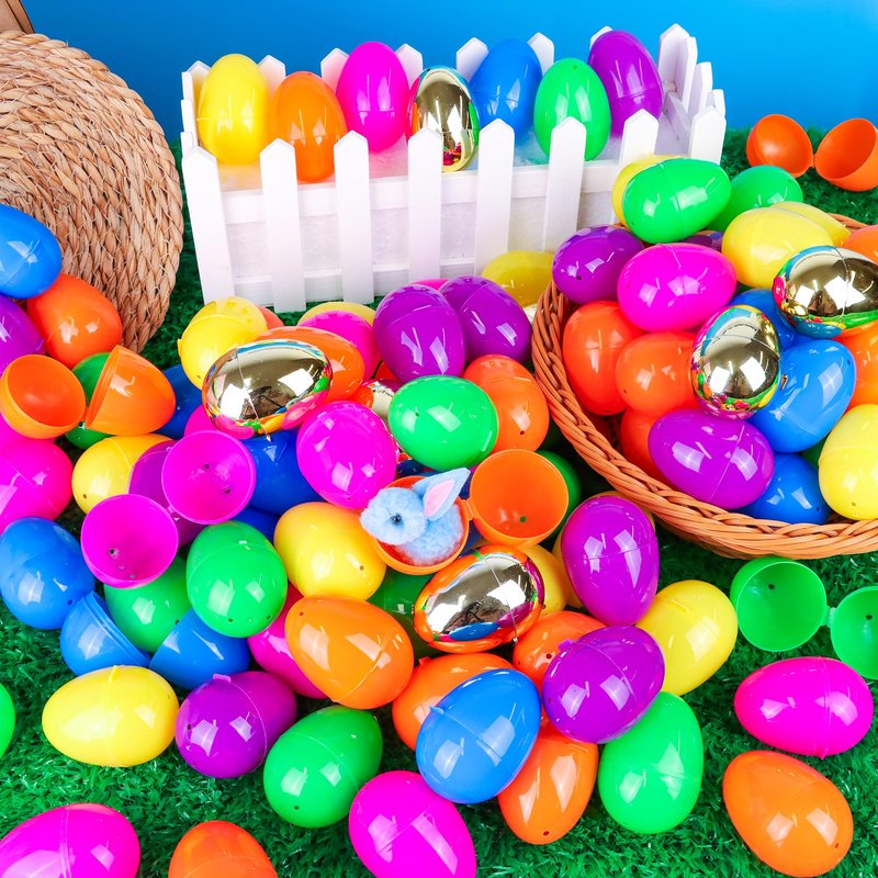 NAWITDA 200 Pack 3 Inch Large Easter Eggs Bulk Include 6 Surprise Golden Eggs, Bright Colors Fillable Empty Plastic Easter Egg for Easter Hunt, Easter Basket Fillers, Easter Party Favors