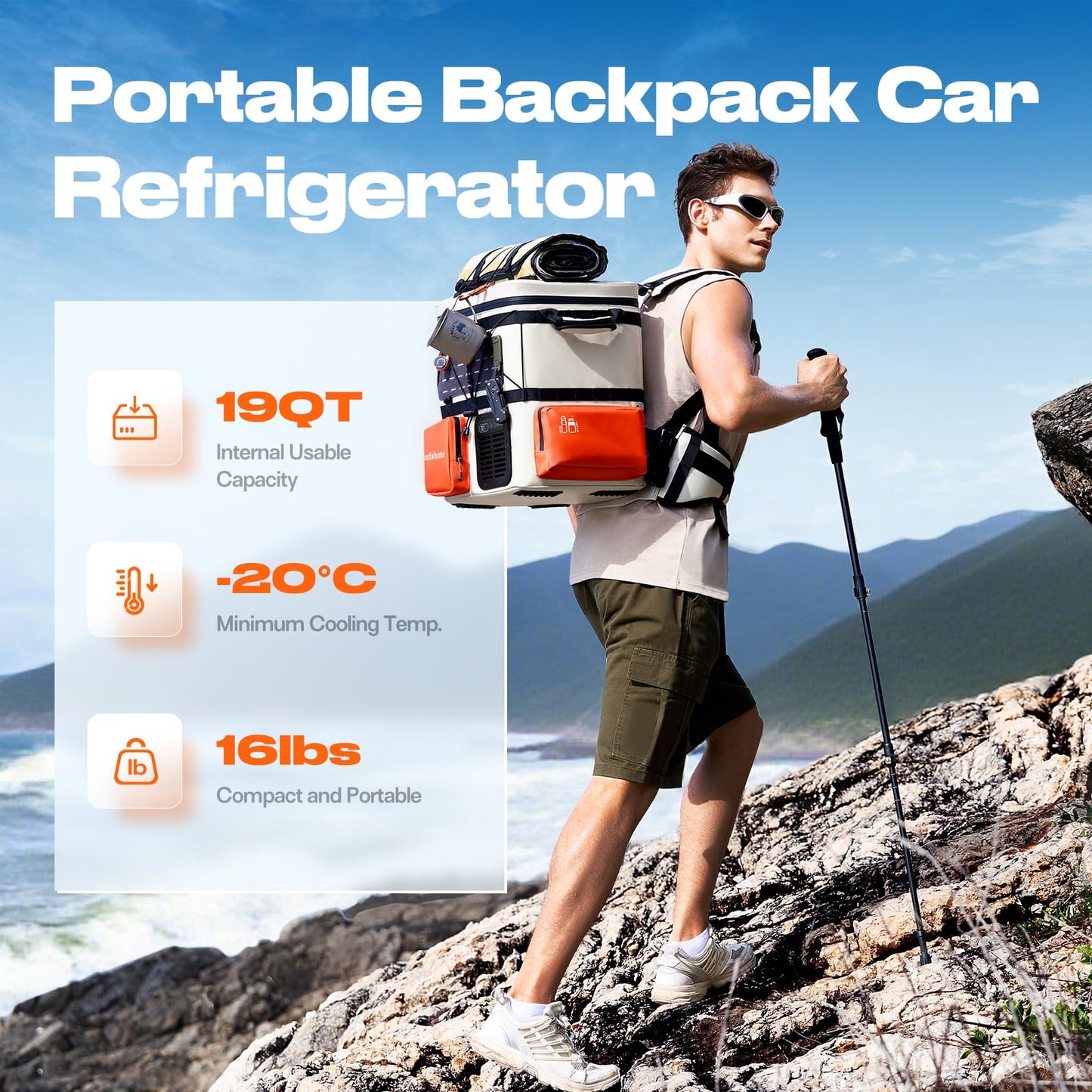 outohome Portable Backpack Car Refrigerator, DC 12V Electric Fridge and Freezer,Electric Cooler,AC 110V 19QT/18L Compressor Cooler, Quick Freeze -4~68℉ for Truck,Van,RV,Camping and Outdoor Travel Use