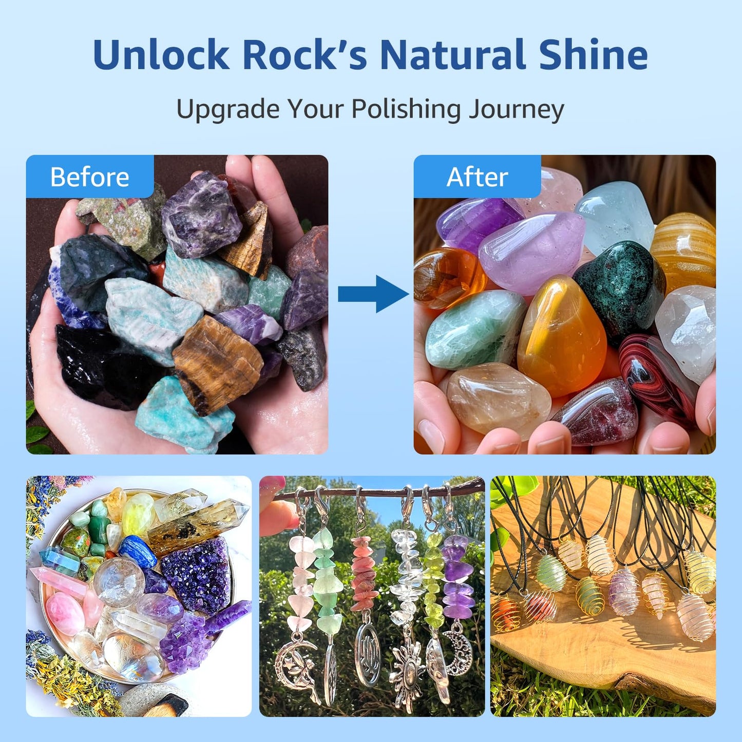 Rock Tumbler Grit Kit, 4LBS Polish Refill with Ceramic Tumbling Media - Polish up to 25 lbs of Rocks, Professional 4-Steps Polishing Grit Set for All Rock Tumblers