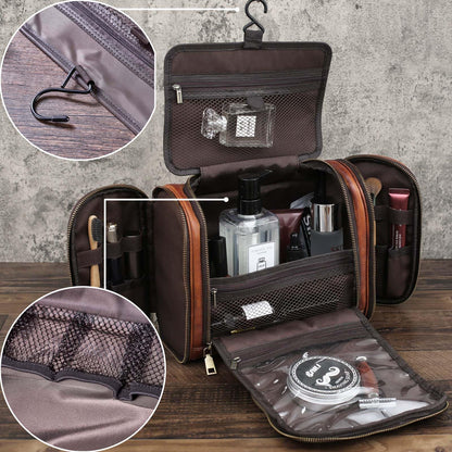 RC ROCKCOW Toiletry Bag For Men, Genuine Leather Toiletries Organizer, Large Travel Hanging Toiletry Bag Water-resistant Bathroom Shaving Kit for Cosmetics, Makeup Case Travel Dopp Kit