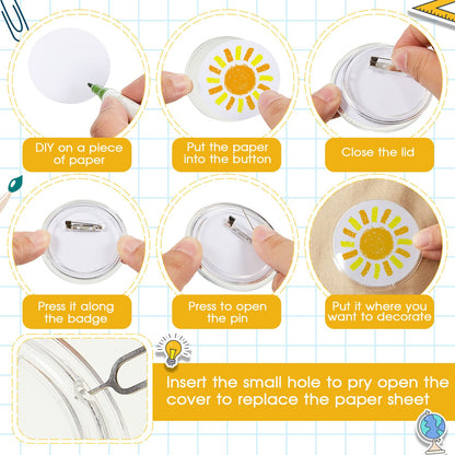 XunYee 25set/80pcs Clear Button Pins Kit 3 Inch, DIY Button Maker Badges with Blank Inserts & Removal Tool, No Press Machine Needed, Craft Pins for Independence Day, Soccer Party Favors