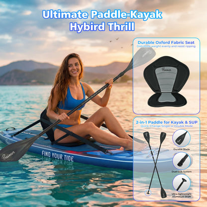 PRAISUN 12’ x 35” Inflatable Paddle Board, 450lbs Extra Wide Stand Up Paddleboard for Youth/Adults of All Skill Levels, Stable SUP with Seat & Full Kit, for Fishing, Yoga, Lake & Ocean, Blue