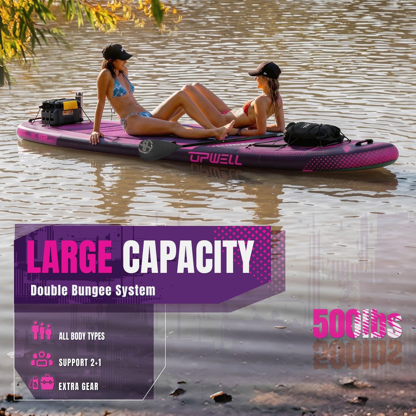 UPWELL 12'×36" Extra Wide Inflatable Paddle Board, 2+1 Stand Up Paddle Board with Kayak Seat, Sup Paddle Boards for Adults, Twilight Pulse