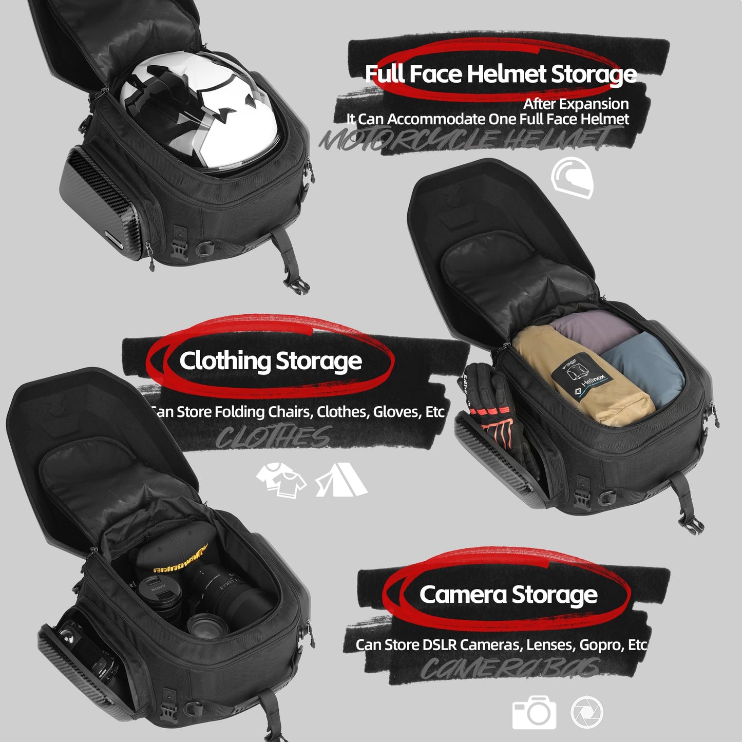 Rhinowalk Motorcycle Tail Bag Travel Luggage Expandable Motorcycle Helmet Bag 23L-35L Waterproof All Weather/Trunk/Rack Bag with Sissy Bar Straps-Matt Black New Upgrade