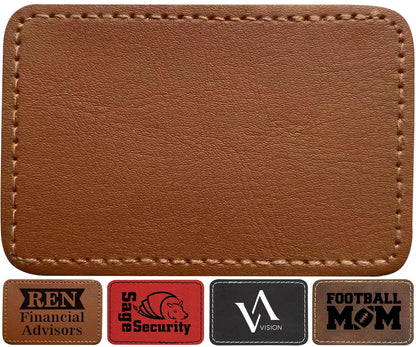 60 Pieces Light Brown-Black Leather Hat Patches for Laser Engraving with Heat Press/Transfer Adhesive Iron-on Blank Rectangle Laserable Engrave Faux Leather Supplies(3 inch×2 inch)