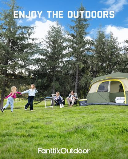 FanttikOutdoor Zeta C8 Pro Camping Tent 8 Person Instant Cabin Tent Setup in 60 Seconds with Rainfly & Windproof Portable with Carry Bag for Family Camping & Hiking, Upgraded Ventilation, Green