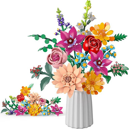 Flowers Bouquet Building Set 891 PCS Artificial Wildflower Botanical Collection Kit for Women Kids Girls Home Office Decor Gift for Mother's Day/Valentine's/Christmas