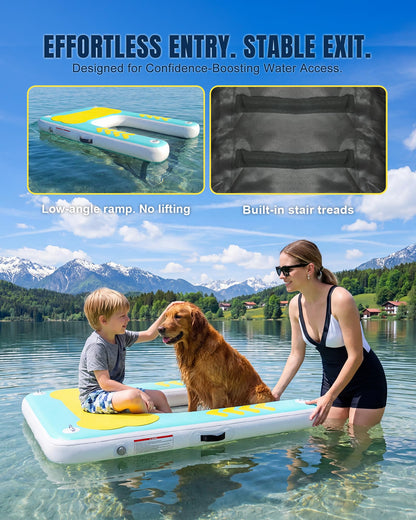 lesotc Inflatable Dog Pool Ramp - 60'' x 40'' Float Dock Platform for Dogs Up to 240 lbs, Non-Slip Floating Platform with Water Ramp for Boat, Pool, Dock, Lake