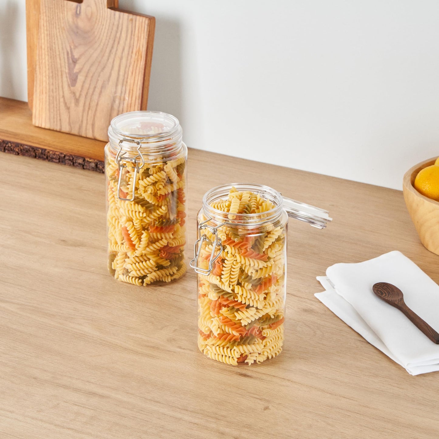Restaurantware-Met Lux 51 Ounce Mason Jars, 20 Airtight Storage Jars With Lids - Rubber Gasket, Wide Mouth, Clear Plastic Round Canisters, Durable, For Kitchen And Pantry Storage Of Bulk Dry Food