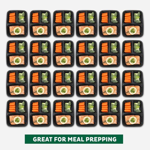 Freshware Meal Prep Containers - 150 Pack | 3-Compartment Bento Boxes, BPA-Free, Stackable, 24 oz