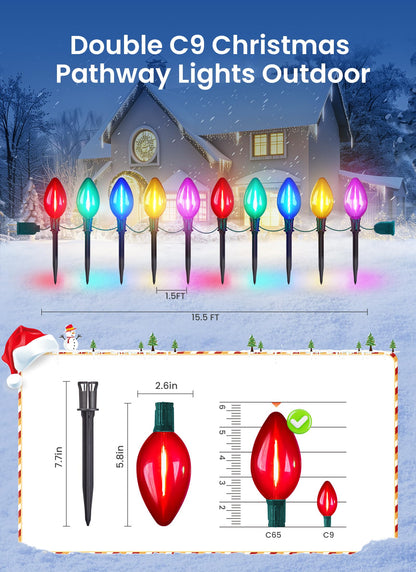 Minetom C9 Christmas Pathway Lights - 13.5ft 10 LED String Lights with 10 Stakes, Waterproof, Multicolor, Model GY-C-50.6-U-B1