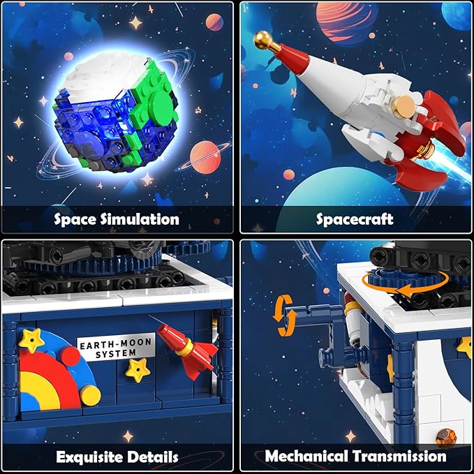 Planet Rotatable Space Sets with Light - Earth &amp Moon Space Exploration Building Toys with Shuttle Spaceship Science Kits Building Blocks Gifts for Kids Age 8+ Years Old Boys Girls(554 PCS)