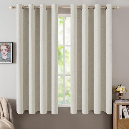 MIULEE Linen Texture Curtains - 100% Blackout Thermal Insulated Drapes | Light Cream | 52x63 Inch (2 Panels)