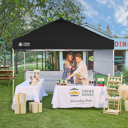 CROWN SHADES 10x10 Pop up Canopy Tent Instant Canopy with 150D Silver Coated Fabric Including 2 Half Sidewalls, 4 Ropes, 8 Stakes, 4 Weight Bags, STO 'N Go Bag, Black