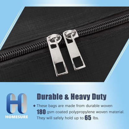 HOMESURE Large Water-Resistant Moving Bags - 12 Pack Heavy Duty Storage Totes with Zippers & Handles | Black