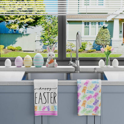 XCHI Happy Easter Colorful Cute Bunny Rabbits Easter Kitchen Towels Dish Towels 18x26 Inch Home Decorations Hand Towels Set of 2 Drying Dishcloth