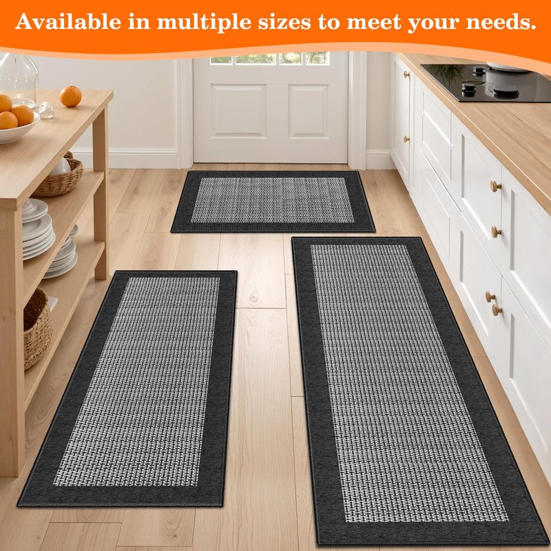 StepRite Kitchen Rugs, Kitchen Mats for Floor, 47"x20" Non-Slip Machine-Washable Kitchen Throw Rug, Absorbent Kitchen Runner Rugs Office, Kitchen Sink Standing Desk Mat, Kitchen Decor Carpet, Black