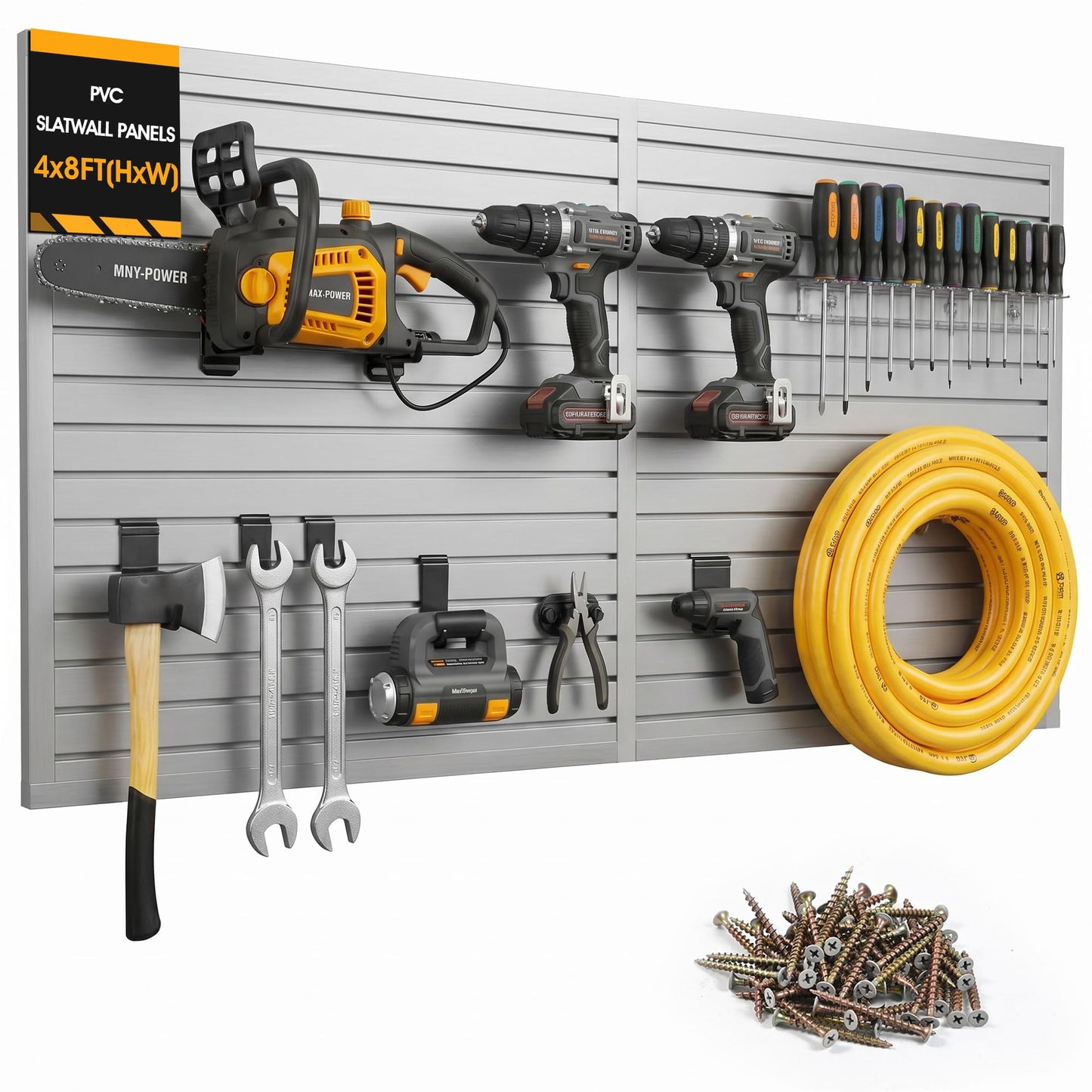 4'x8' Slatwall Panel Garage Storage System, PVC Slat Wall Paneling, Heavy Duty Wall Mount Slatwall Organizer for Garage Tool Organization, Retail Display, Guitar Shop & Home Wall Storage, Grey