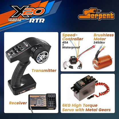 Serpent 1/10 RC Touring Car RTR 4WD Fast Electric RC Car with Brushless Motor Carbon Fiber &amp CNC Aluminum Parts High Speed Batteries and Charger Not Included (Red)