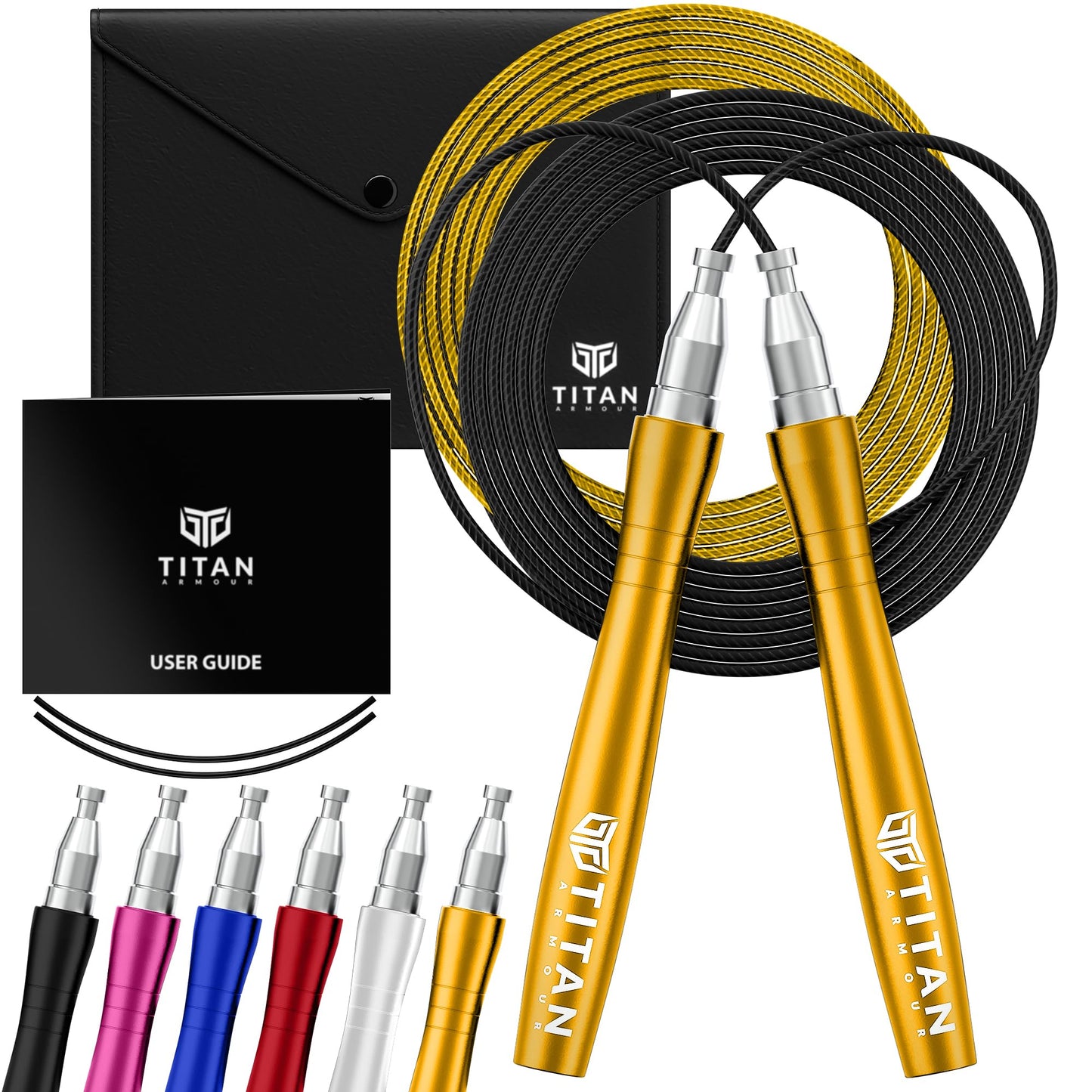 Titan Armour® Speed Rope - Professional Self-Locking & Adjustable, Adult Speed Jump Rope | 2 x Steel Ropes, Cable Protector & Travel Case | Jump Rope Crossfit, Boxing, Fitness MMA for Men & Women