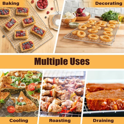 Cooling Racks for Cooking and Baking – 2 PCS 10" x 16" Heavy Duty 304 Stainless Steel Wire Rack, Oven & Dishwasher Safe Baking Cooling Rack for Grilling, Roasting – Fits Half Sheet Pan