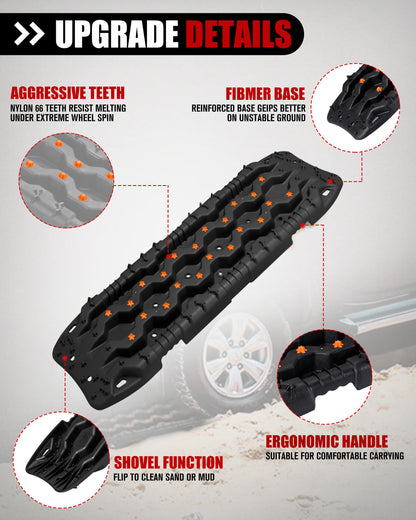 FIERYRED Large Off Road Traction Boards, Pair 44.88" L x 12" W Recovery Track Tire Traction Mat for Sand Mud Snow Vehicle Truck Jeep SUV, Traction Tracks, Black with Orange, GEN3